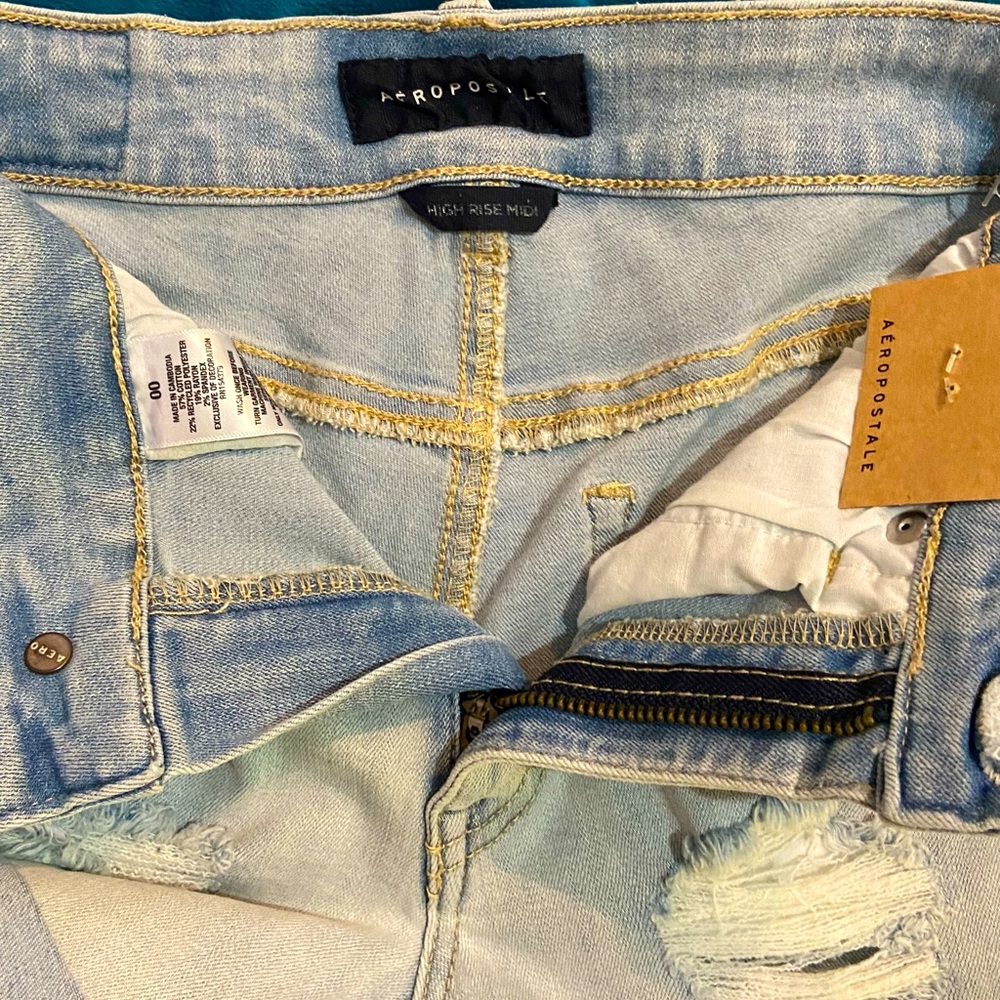 🏷️ BNWT AEROPOSTALE JEAN SHORTS~SZ 00~PREMIUM SERIOUSLY STRETCHY~HIGH RISE - Picture 3 of 7